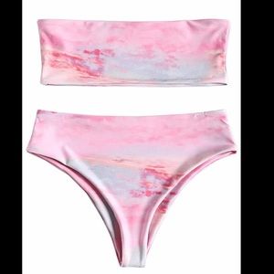 Zaful Pink Ombre Strapless Bandeau Bikini